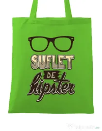 Sacosa din panza Suflet de hipster Verde mar