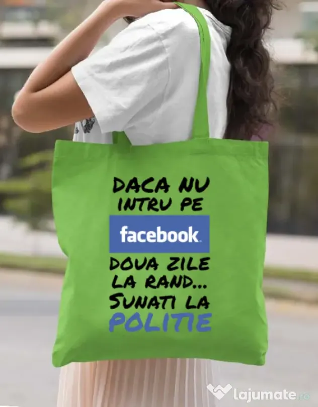 Sacosa din panza Sunati la politie Verde mar