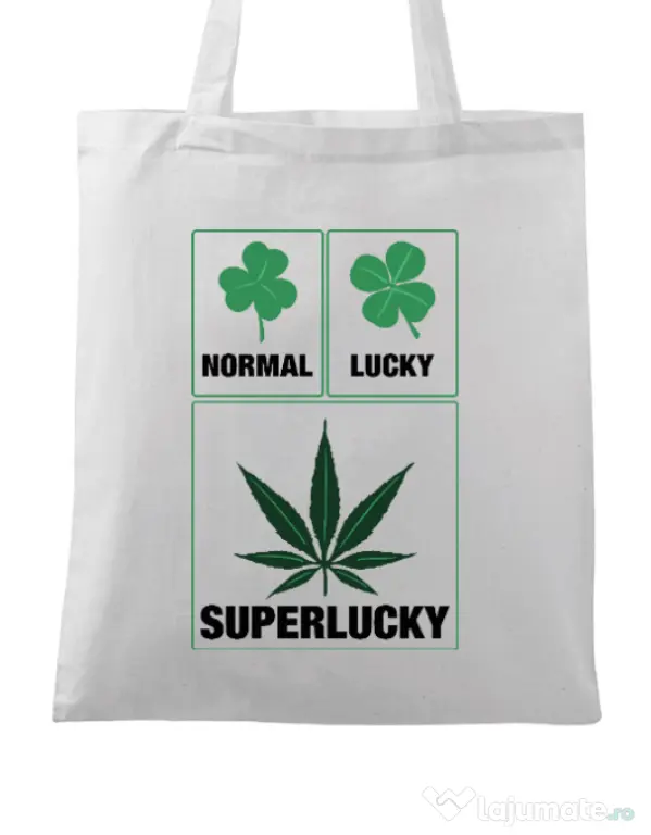 Sacosa din panza Super lucky Alb