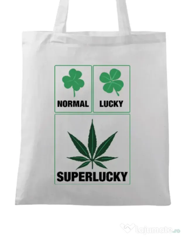Sacosa din panza Super lucky Alb