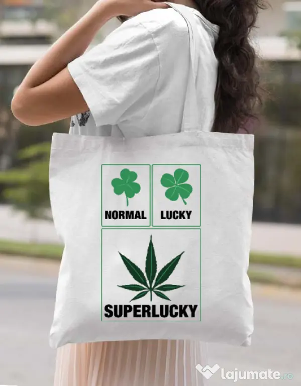 Sacosa din panza Super lucky Alb
