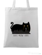 Sacosa din panza Take Meow Home Alb