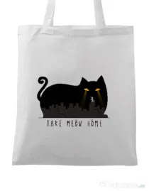 Sacosa din panza Take Meow Home Alb