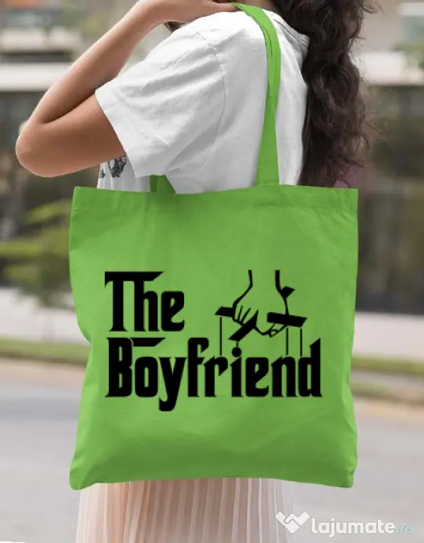 Sacosa din panza The boyfriend Verde mar