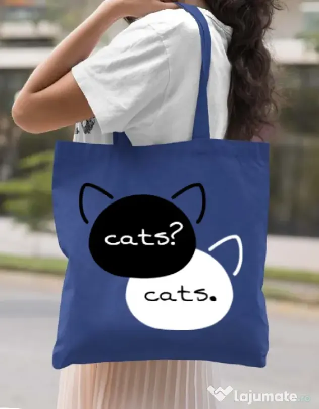 Sacosa din panza The fault in our cats Albastru regal