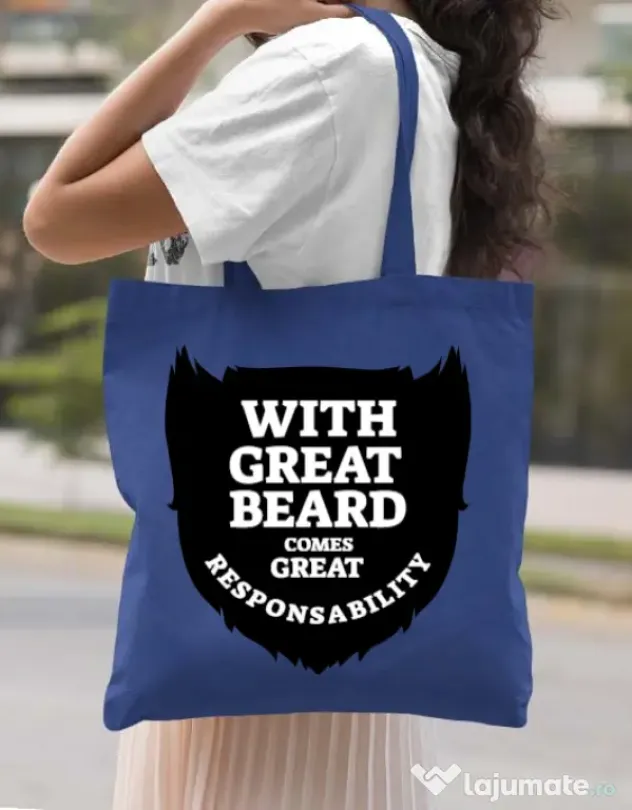Sacosa din panza The great beard Albastru regal