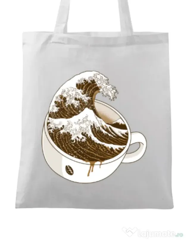 Sacosa din panza The Great Wave off Coffee Alb