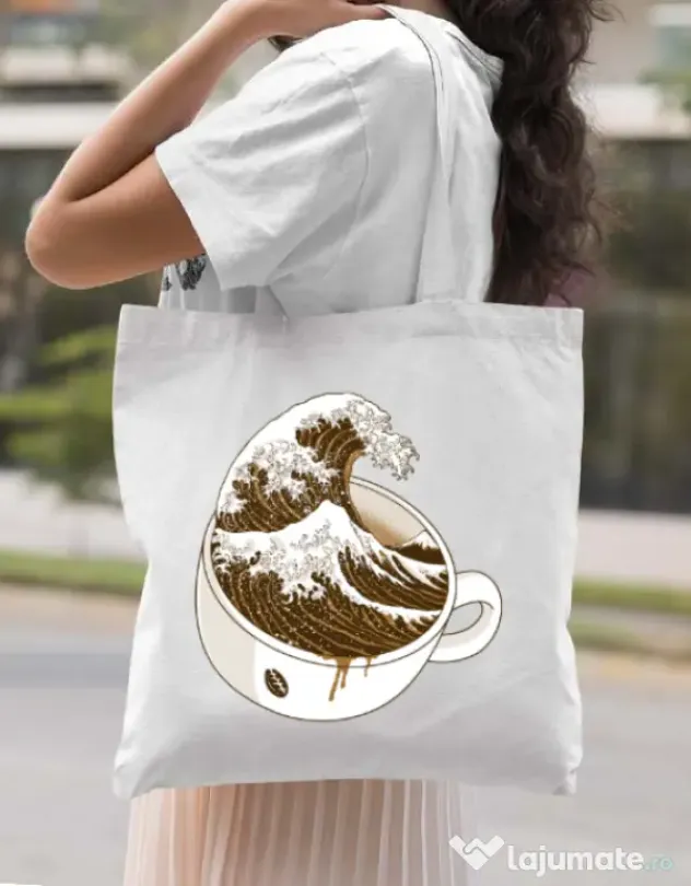 Sacosa din panza The Great Wave off Coffee Alb
