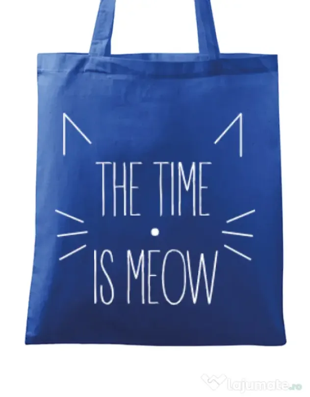 Sacosa din panza The time is meow Albastru regal