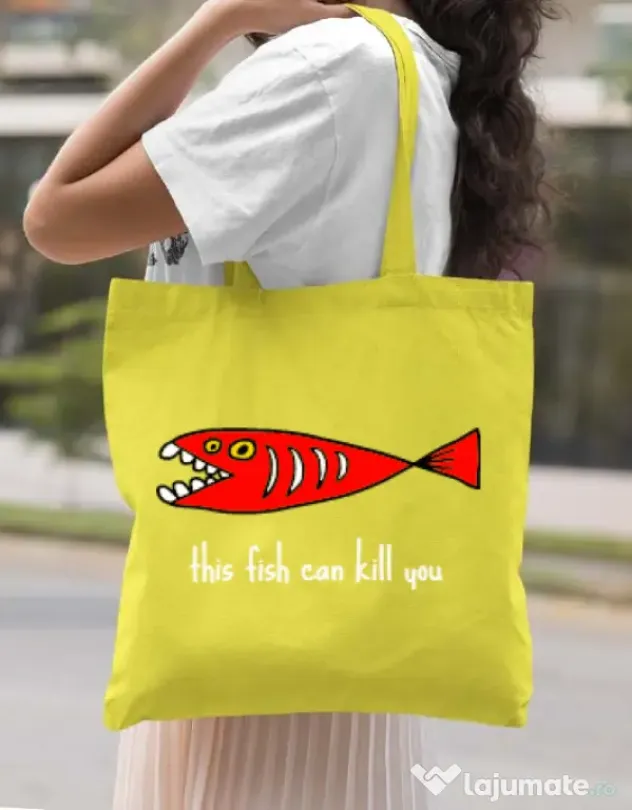 Sacosa din panza This fish can kill you Galben