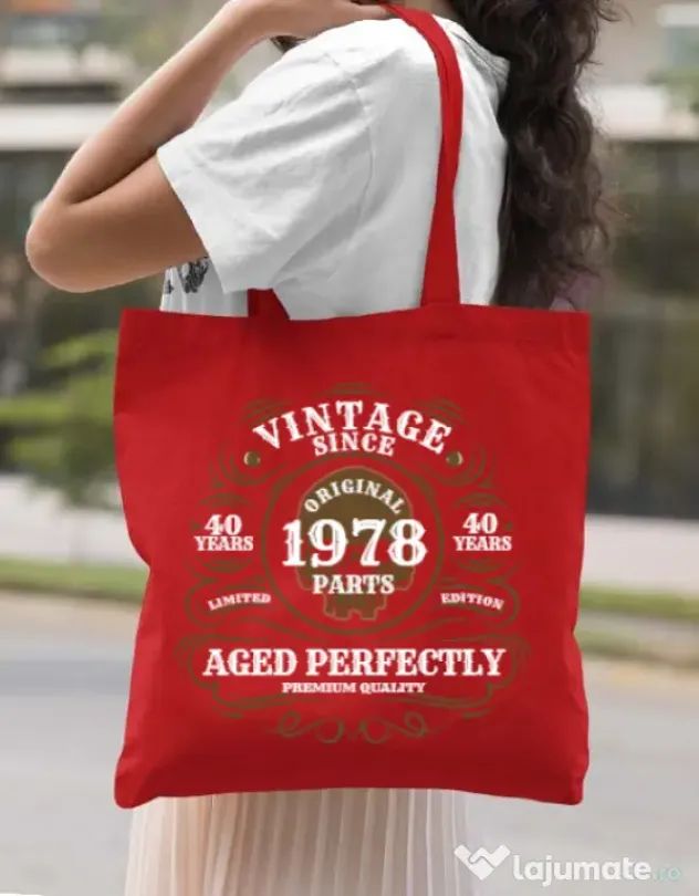 Sacosa din panza Vintage since Rosu