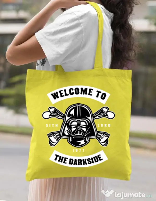 Sacosa din panza Welcome To The Darkside Galben