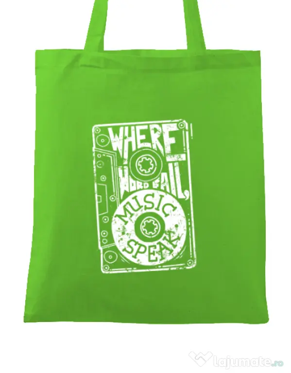 Sacosa din panza Where words fail, music speaks Verde mar