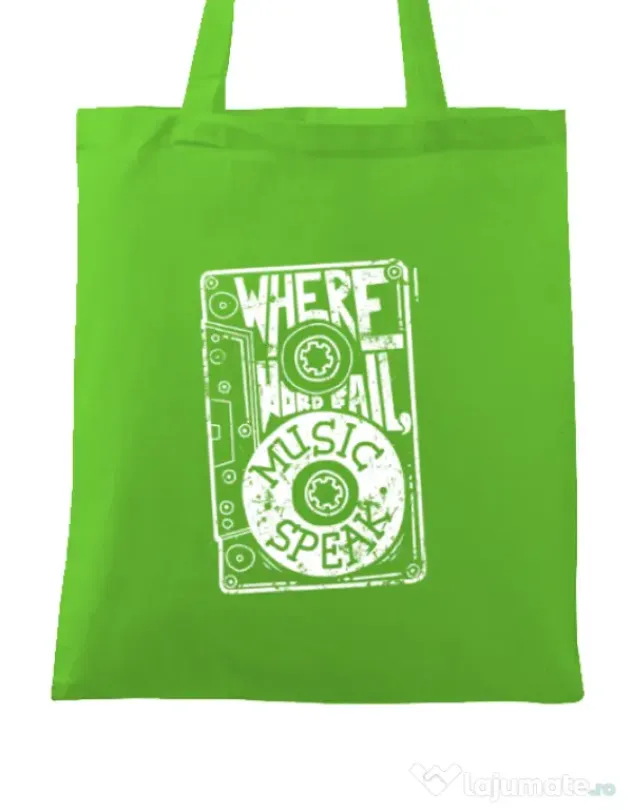 Sacosa din panza Where words fail, music speaks Verde mar