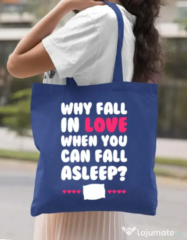 Sacosa din panza Why fall in love Albastru regal