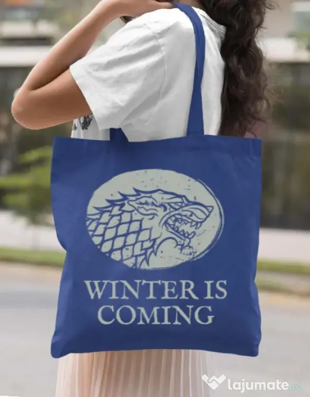 Sacosa din panza Winter is coming Stark Albastru regal