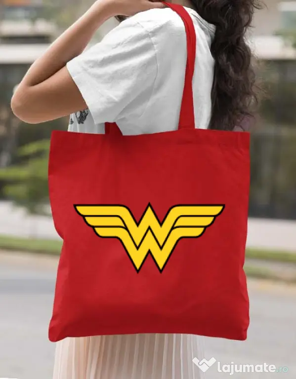 Sacosa din panza Wonder woman Rosu
