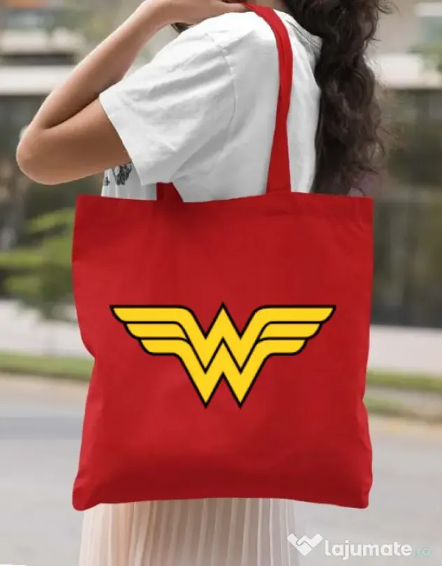 Sacosa din panza Wonder woman Rosu