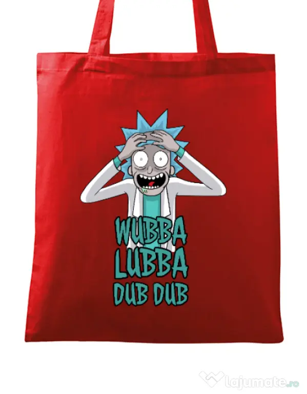 Sacosa din panza Wubba Lubba Dub Dub Rosu