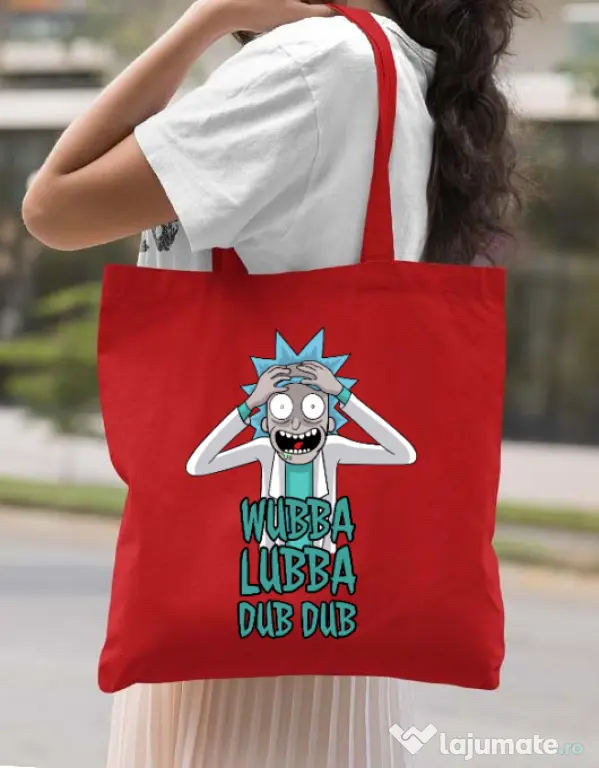 Sacosa din panza Wubba Lubba Dub Dub Rosu