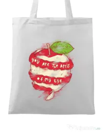 Sacosa din panza You are the apple of my eye Alb