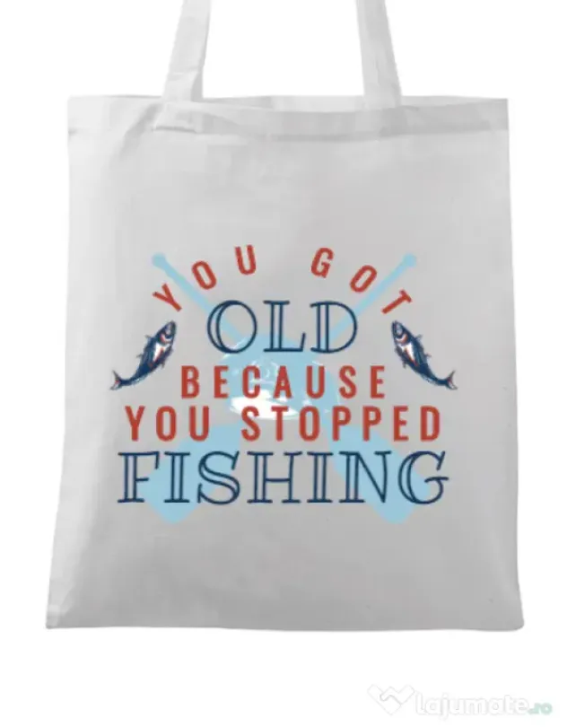 Sacosa din panza You stopped fishing Alb