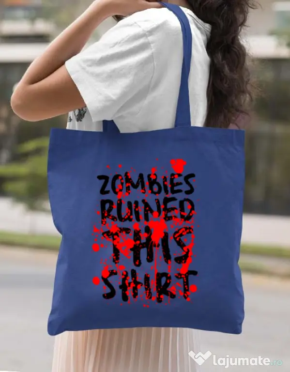 Sacosa din panza Zombies Albastru regal