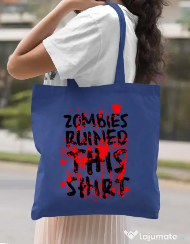 Sacosa din panza Zombies Albastru regal