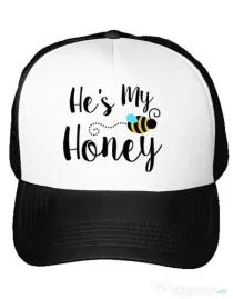 Sapca personalizata He is my honey Alb