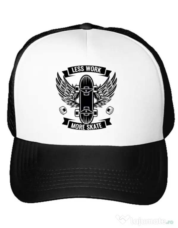 Sapca personalizata Less work more skate Alb