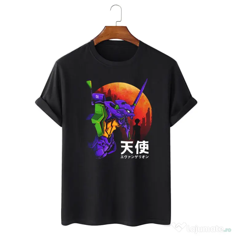 Tricou personalizat negru unisex Evangelion