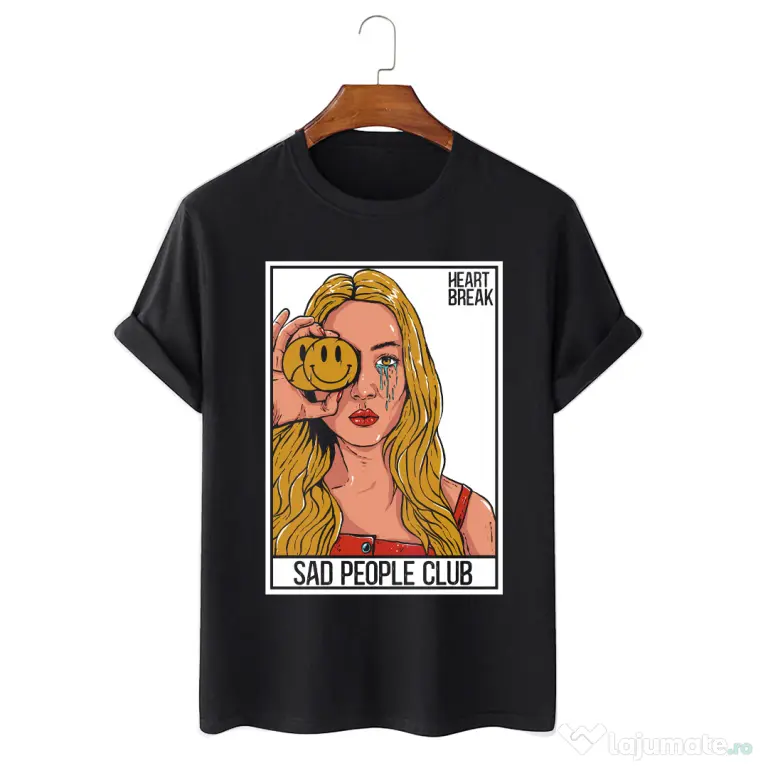 Tricou personalizat negru unisex Sad People Club