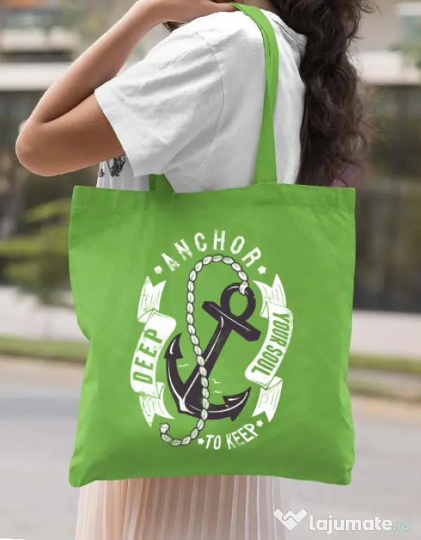 Sacosa din panza Anchor your soul Verde mar