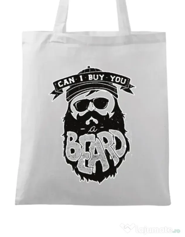 Sacosa din panza Can i buy you a beard Alb