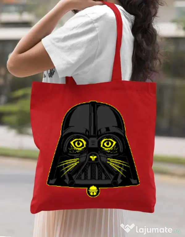 Sacosa din panza Cat Vader Rosu