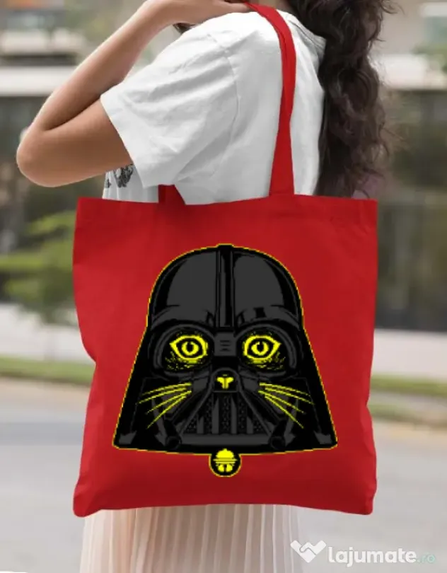 Sacosa din panza Cat Vader Rosu