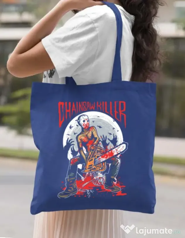 Sacosa din panza Chainsaw killer Albastru regal