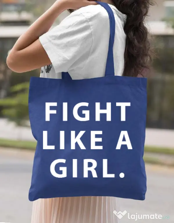 Sacosa din panza Fight like a girl Albastru regal