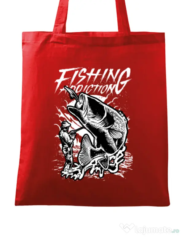 Sacosa din panza Fishing addiction Rosu