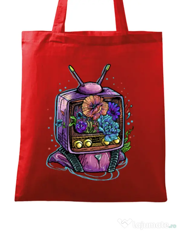 Sacosa din panza Flower television Rosu