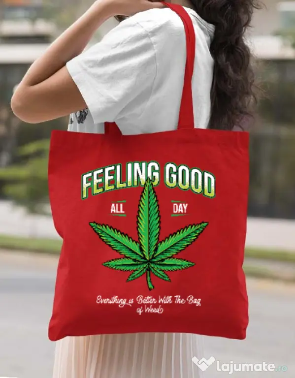 Sacosa din panza Good ganja Rosu