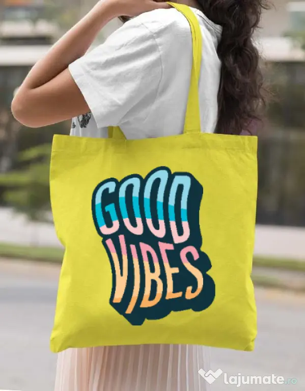 Sacosa din panza Good vibes Galben