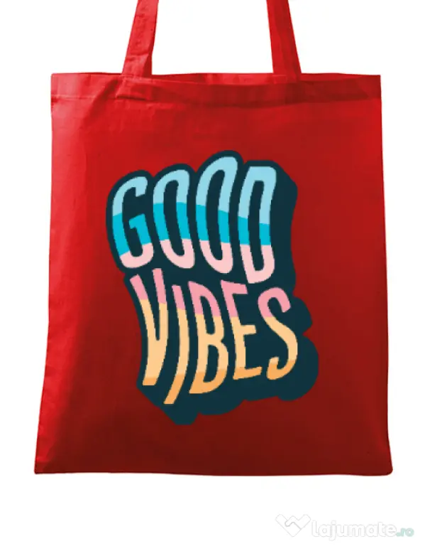 Sacosa din panza Good vibes Rosu