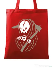Sacosa din panza Grim reaper love coffee Rosu