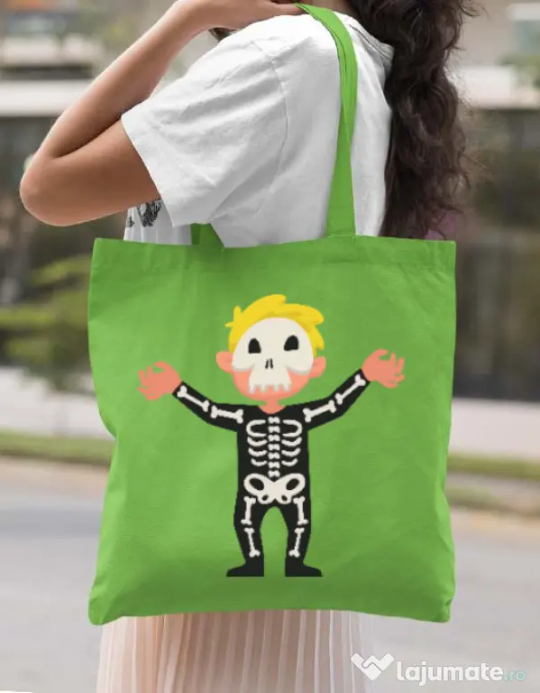Sacosa din panza Halloween Skull Verde mar