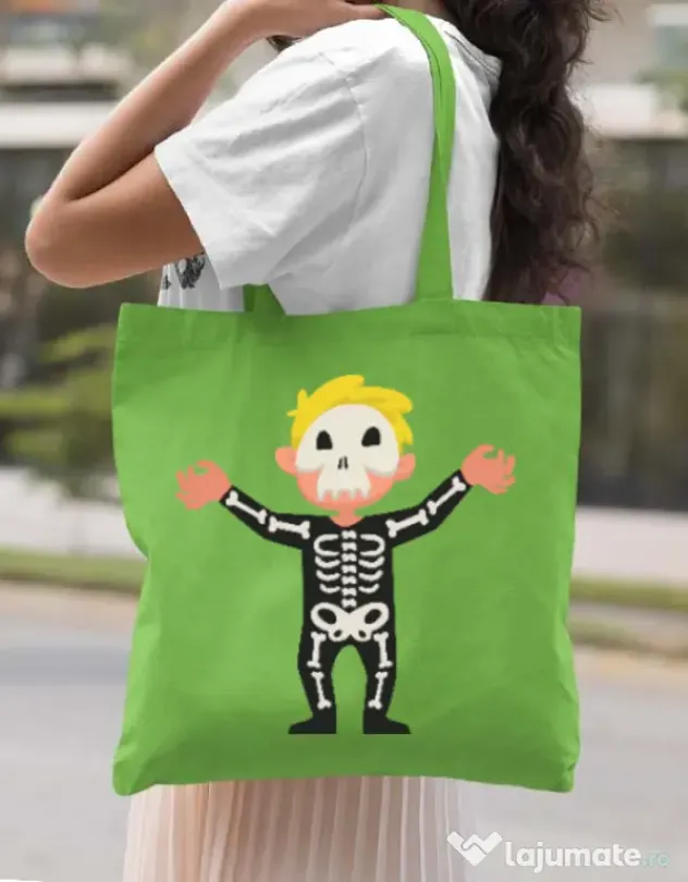 Sacosa din panza Halloween Skull Verde mar