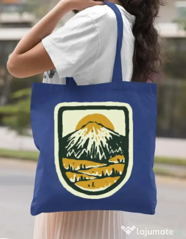 Sacosa din panza Hand drawn mountains Albastru regal