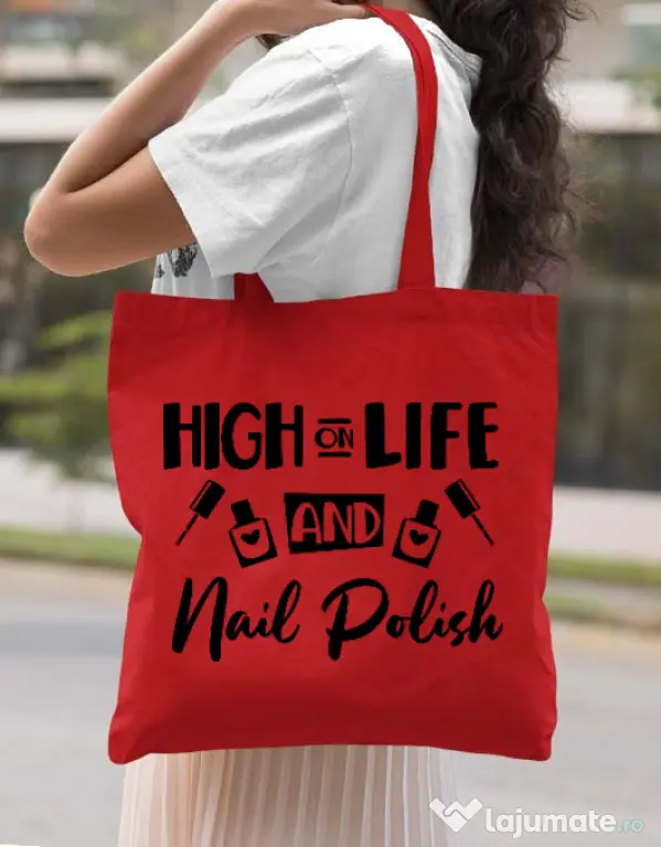 Sacosa din panza High on life Rosu