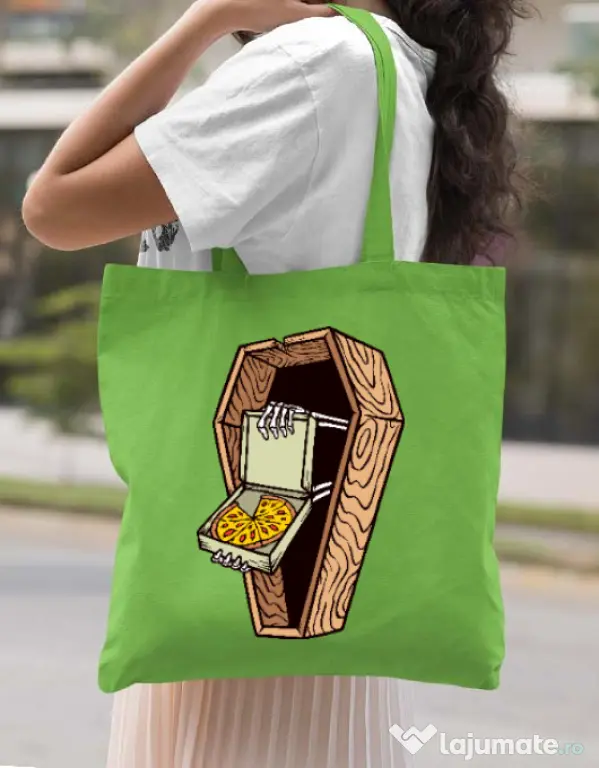 Sacosa din panza Horror pizza Verde mar