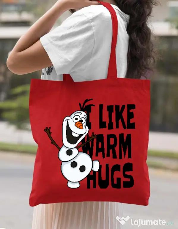 Sacosa din panza I like warm hugs Rosu